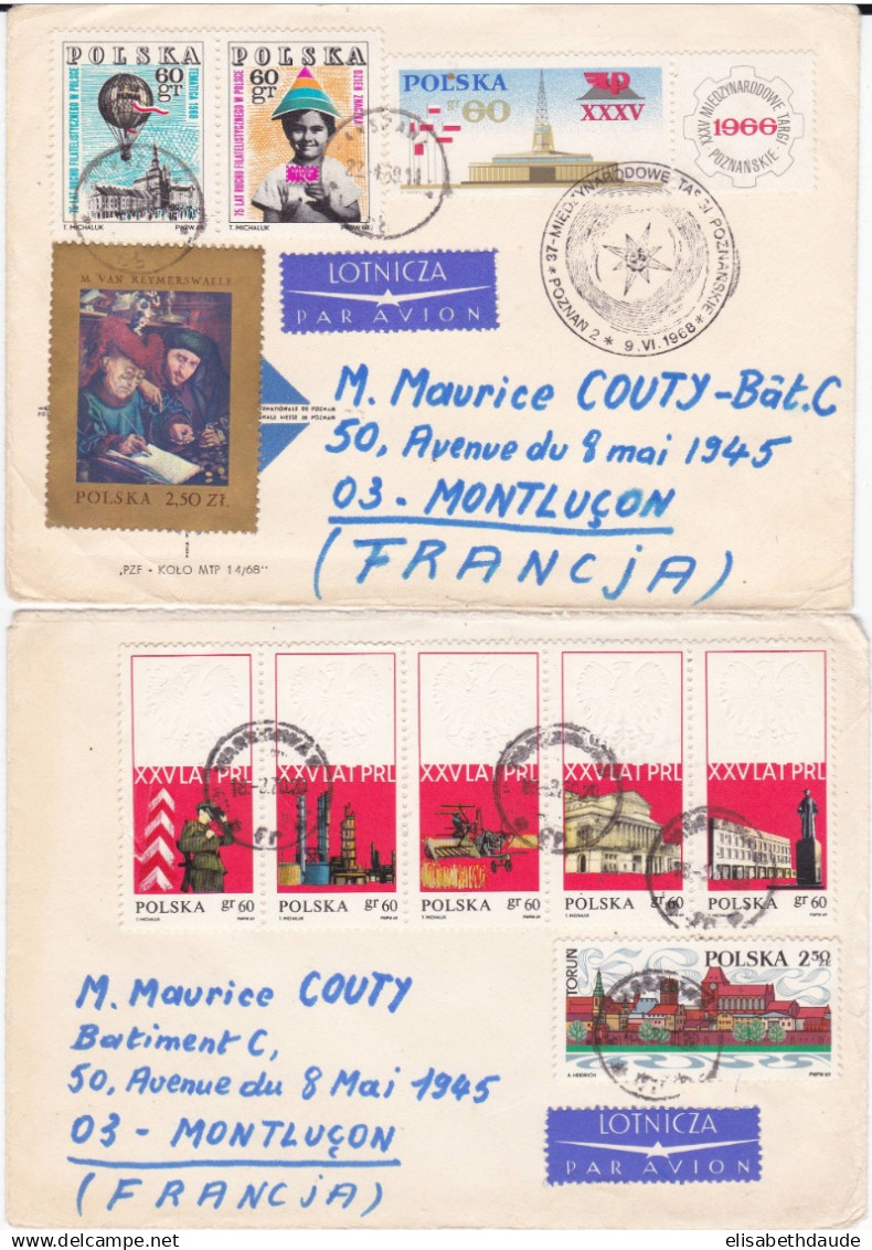 POLOGNE - 1968/70 - LOT De 2 ENVELOPPES Par AVION Pour LA FRANCE (MONTLUCON) - Briefe U. Dokumente