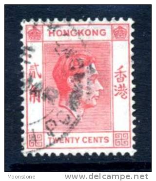 Hong Kong GVI 1938 20c  Vermilion Definitive Value, P. 14, Fine Used - Gebraucht