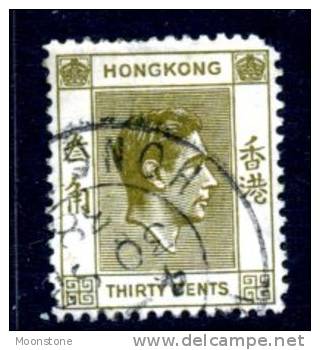 Hong Kong GVI 1938 30c Olive Definitive Value, Fine Used - Gebruikt