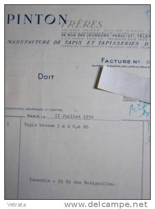 Facture  : Pinton Frères, Manufacture De Tapis D' Aubusson, 1956 - Unclassified