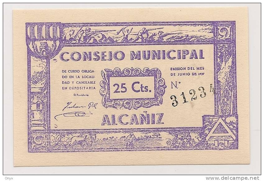 ESPAGNE/ GUERRE CIVILE - COMMUNE DE ALCAMIZ - 25 CENTIMES 1937 NEUF / PICK 922 - 100 Peseten