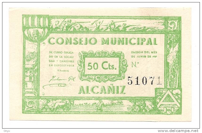 ESPAGNE/ GUERRE CIVILE - COMMUNE DE ALCAMIZ - 50 CENTIMES 1937 NEUF / PICK 922 - 100 Peseten