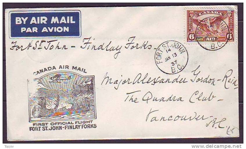 CANADA.1937 FIRST OFFIC. FLIGHT FORT ST.JOHN TO FINLAY FORKS, + Kayak With Hunters - Premiers Vols