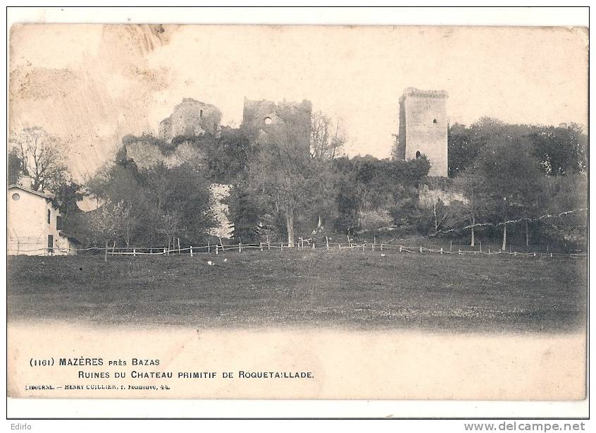 MAZERES  Ruines Du Château Primitif  De Roquetaillade  Précurseur TB (légèrement Tachée) Neuve - Autres & Non Classés