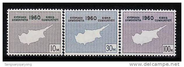 Cyprus Sc198-200 Map Of Cyprus, Independence - Sonstige & Ohne Zuordnung