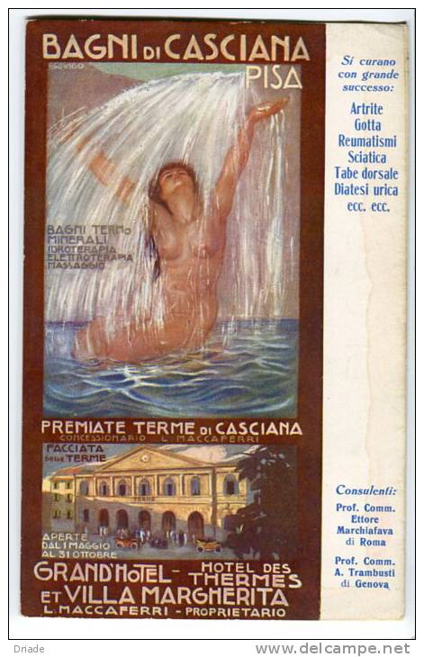 CARTOLINA FORMATO PICCOLO PUBBLICITà TERME BAGNI DI CASCIANA PISA ILLUSTRATORE BRIVIDO - Publicidad