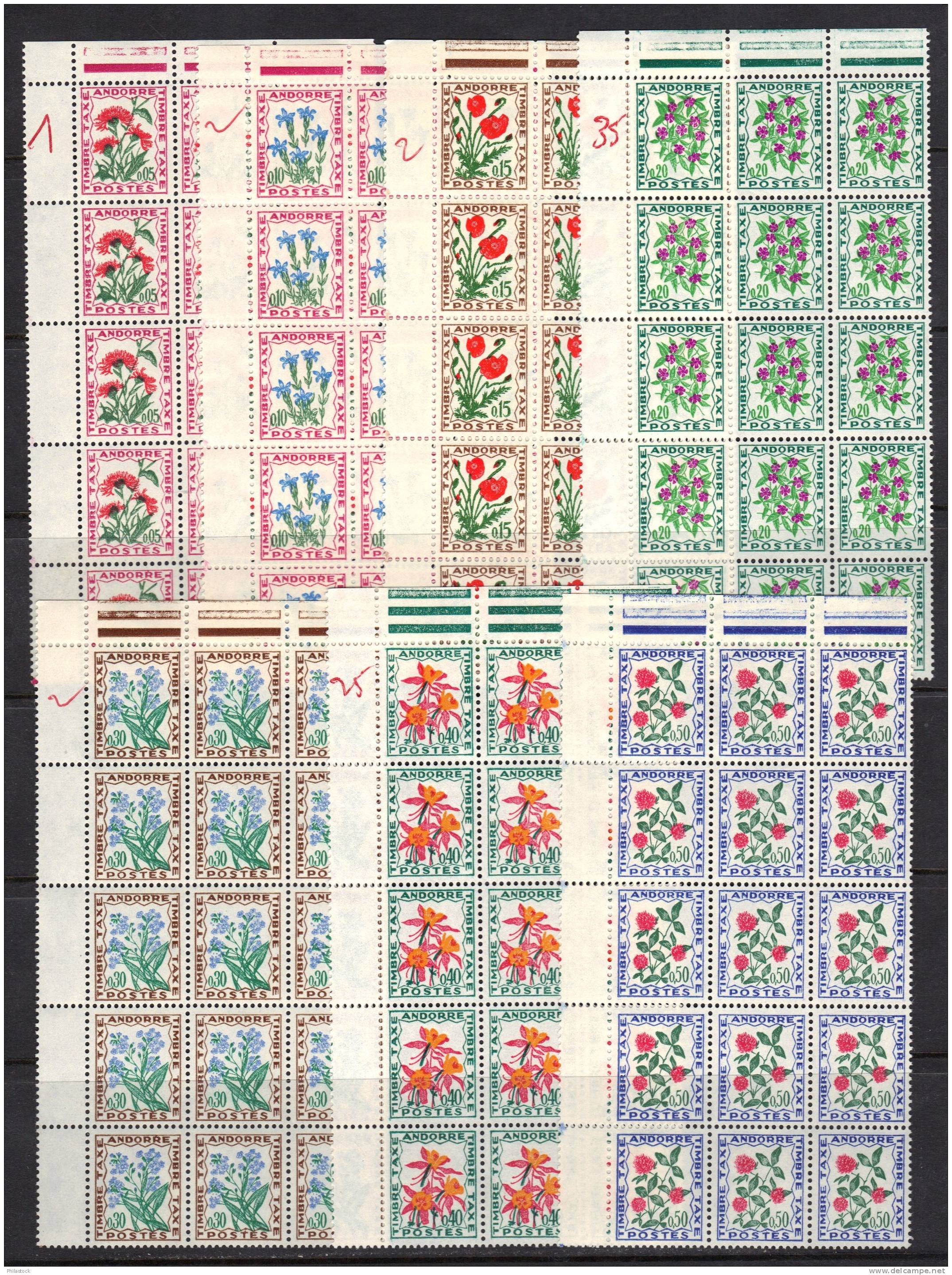 ANDORRE Taxes  N° 46 à 52 ** Blocs De 15 - Unused Stamps