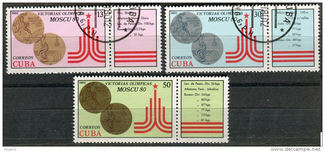 Cuba 1980 - OL Medals Moscow ´80 - Comp. Set Of 3 Stamps - Gebruikt