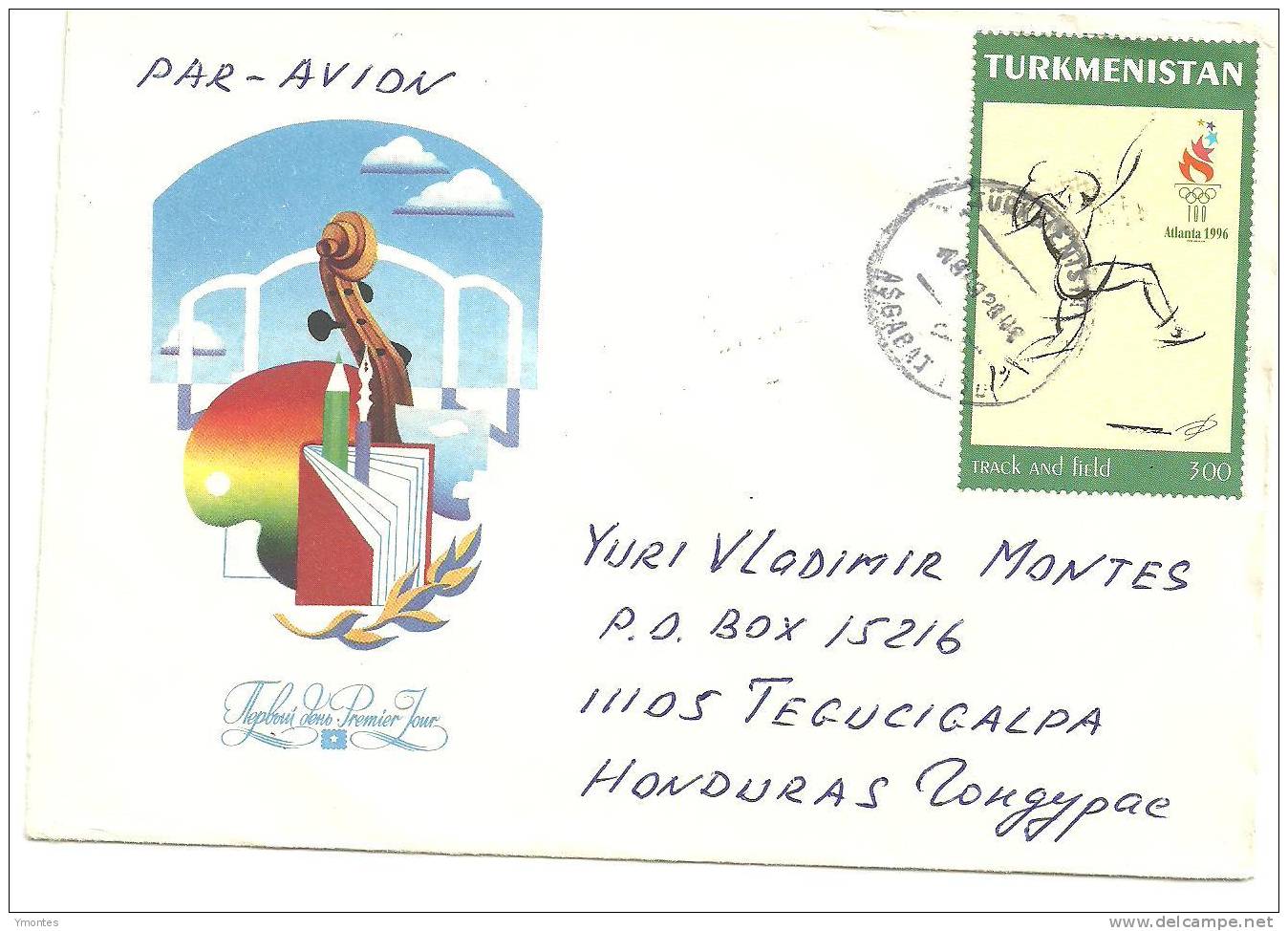 Cover Turkmenistan To Honduras ( Atlanta 1996 Stamp) - Turkmenistán