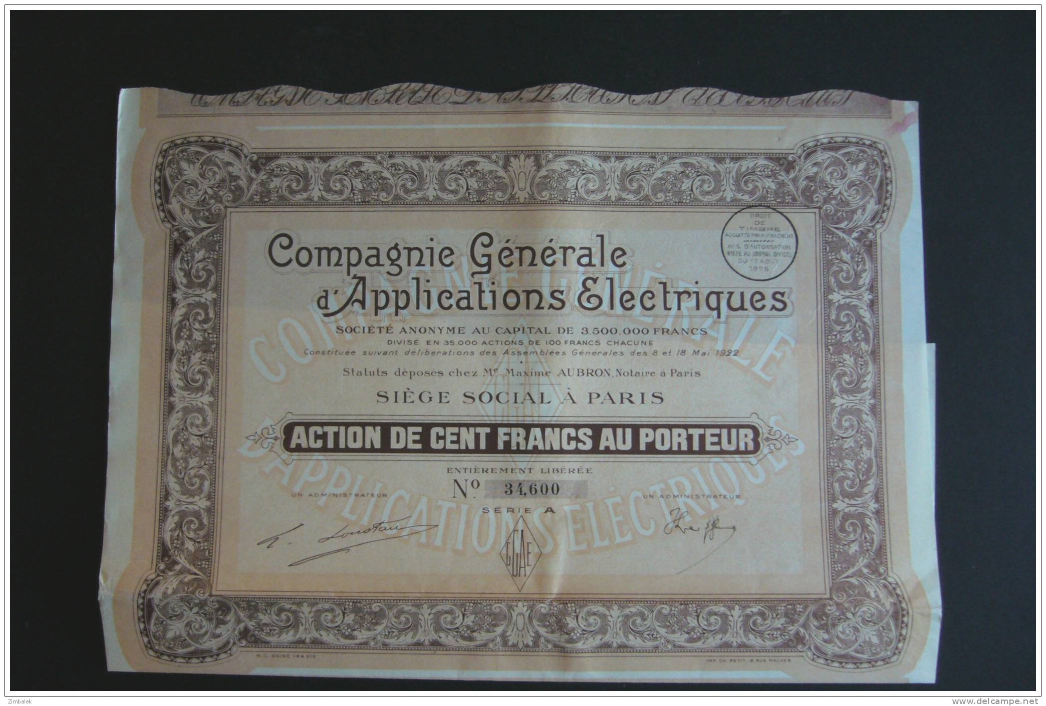 COMPAGNIE GENERALE D´ APPLICATIONS ELECTRIQUES - Electricidad & Gas