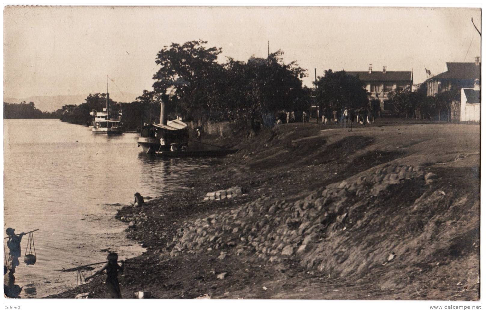 CARTE PHOTO : QUANG-YEN QUANG-NINH CHALOUPE STEAMER BATEAU BARQUE DE PECHE COCHINCHINE VIETNAM INDOCHINE 1906 - Vietnam