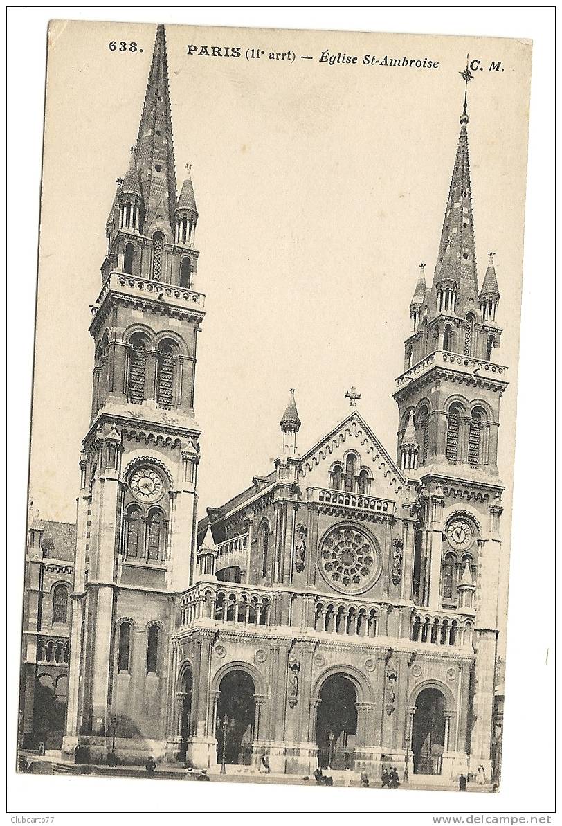 Paris 11ème Arr  (75) :  Eglise Saint-Ambroise En 1910.(animée). - Arrondissement: 11