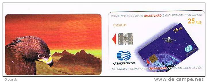 KAZAKHSTAN - CHIP KAZAKHTELECOM  - EAGLE  (SILVER CHIP, YELLOW CODE  LEFT UPPER)   - USED° - RIF. 1538 - Adler & Greifvögel