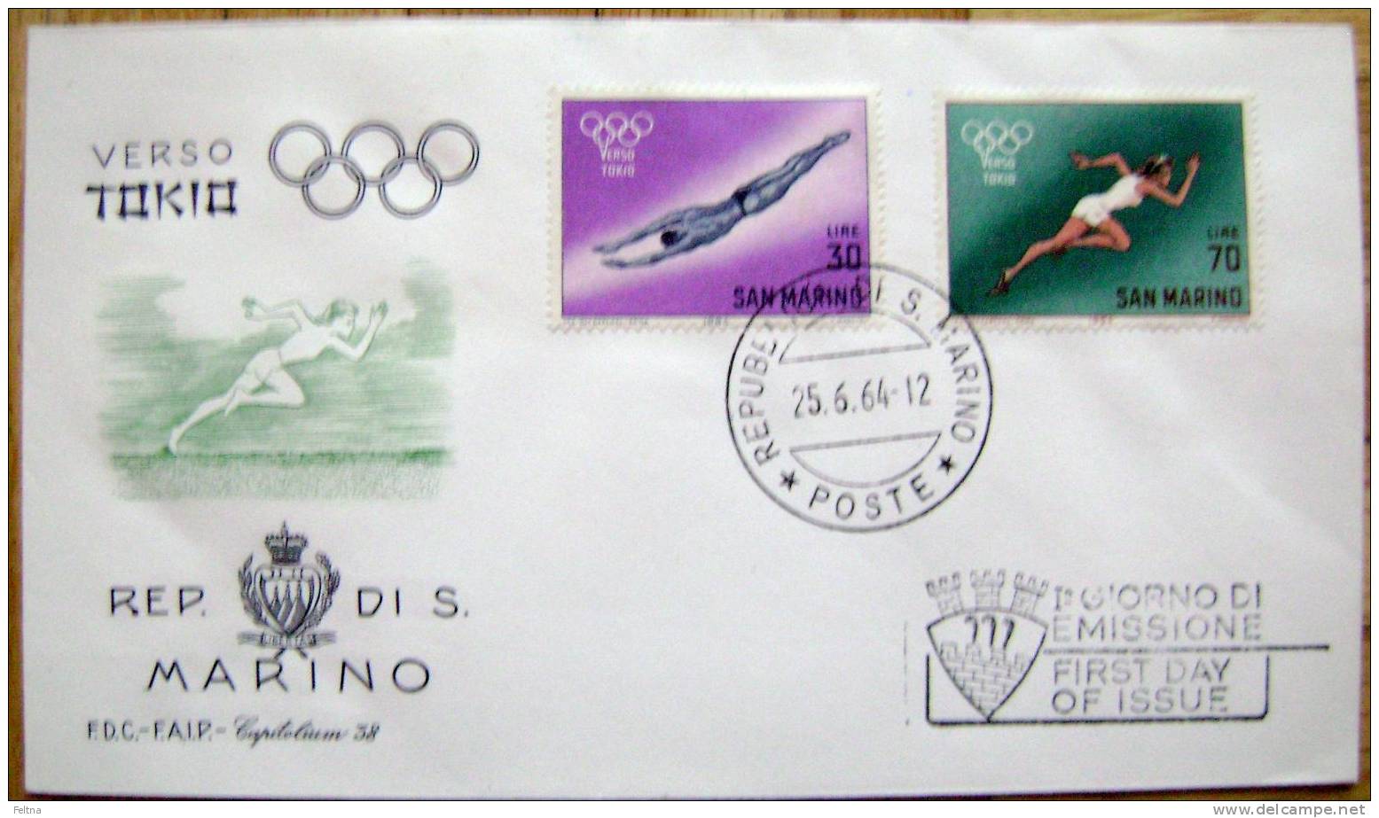 1964 SAN MARINO FDC SUMMER OLYMPIC GAMES TOKYO JAPAN SWIMMING ATHLETICS - Summer 1964: Tokyo