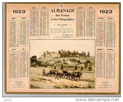 Calendrier Almanach Des Postes Côtes Du Nord (22) 1923 - Carcassonne - Labour Attelage Charrue - Carte Chemins De Fer - Grand Format : 1921-40