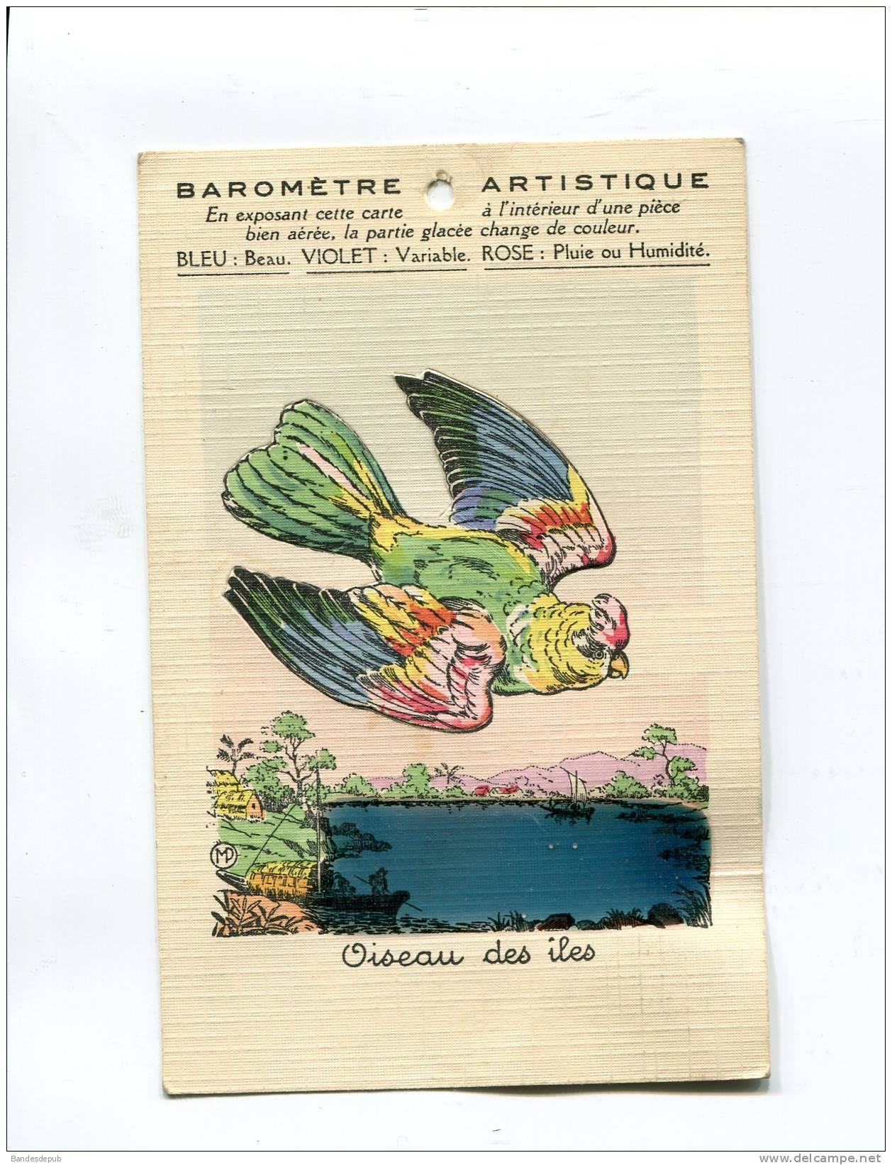 Jolie Carte Tramée Baromètre Artistique Oiseau Des Iles  Prédécoupé - Cartoline Con Meccanismi