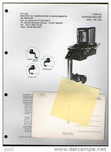 Fiche Marine Nationale Viseur Gyrostabilisé APX Bézu M 334 De SFIM Massy Conçu Pour Hélicoptère Gazelle - Equipement