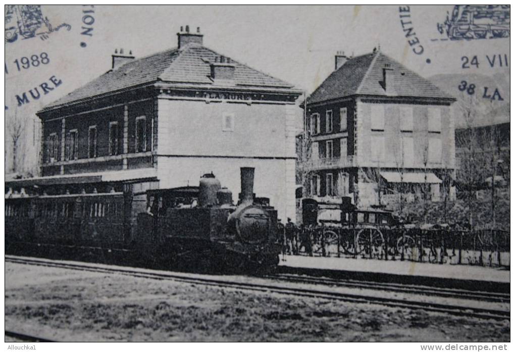 CACHET COMMEMORATIF 100e ANNIVERSAIRE INAUGURATION CHEMIN DE FER DE LA MURE 24 VII 1988 GARE DE LA MURE TRAIN LOCOMOTIVE - Commemorative Postmarks