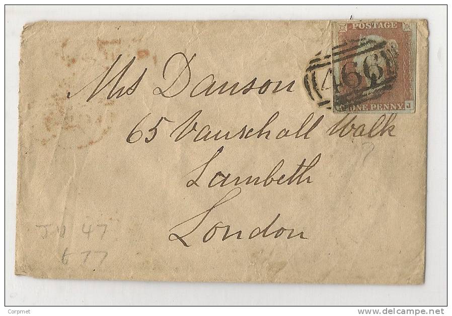UK - 1847 COVER 1p. RED-BROWN Paper BLUE -JUMBO MARGINS-from LIVERPOOL To LONDON - BRUNSWICK Cancel Alongside -VF COVER - Cartas & Documentos