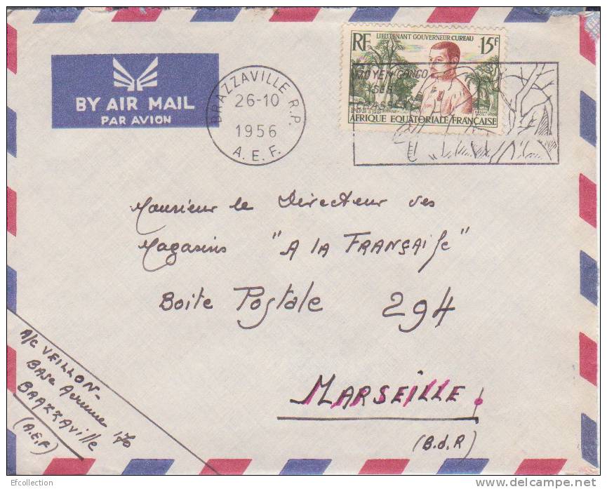 BRAZZAVILLE R.P - CONGO - 1956 - COLONIES FRANCAISES - Afrique - Avion - Lettre - Flamme - Marcophilie - Briefe U. Dokumente