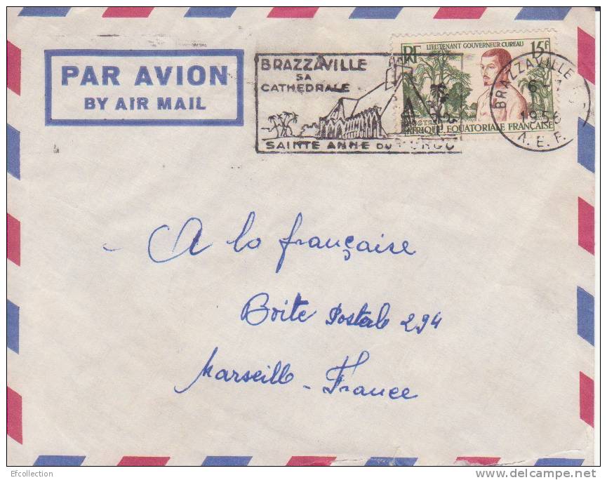 BRAZZAVILLE R.P - CONGO - 1956 - COLONIES FRANCAISES - Afrique - Avion - Lettre - Flamme - Marcophilie - Briefe U. Dokumente