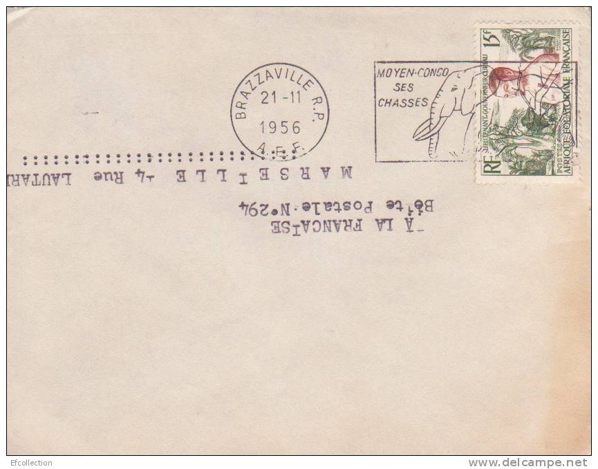 BRAZZAVILLE R.P - CONGO - 1956 - COLONIES FRANCAISES - Afrique - Avion - Lettre - Flamme - Marcophilie - Briefe U. Dokumente