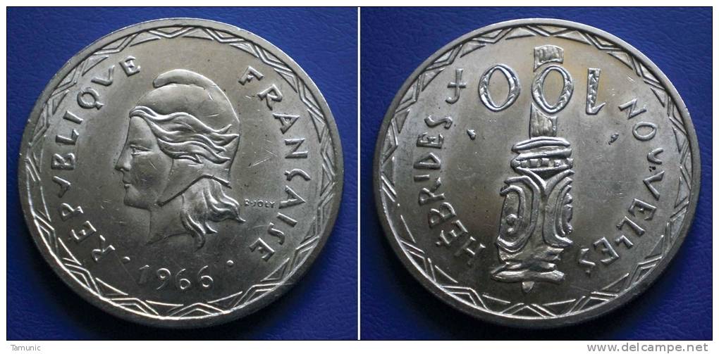 NEW HEBRIDES VANUATU  100 Francs 1966  SILVER *835 - TOTEM - Vanuatu