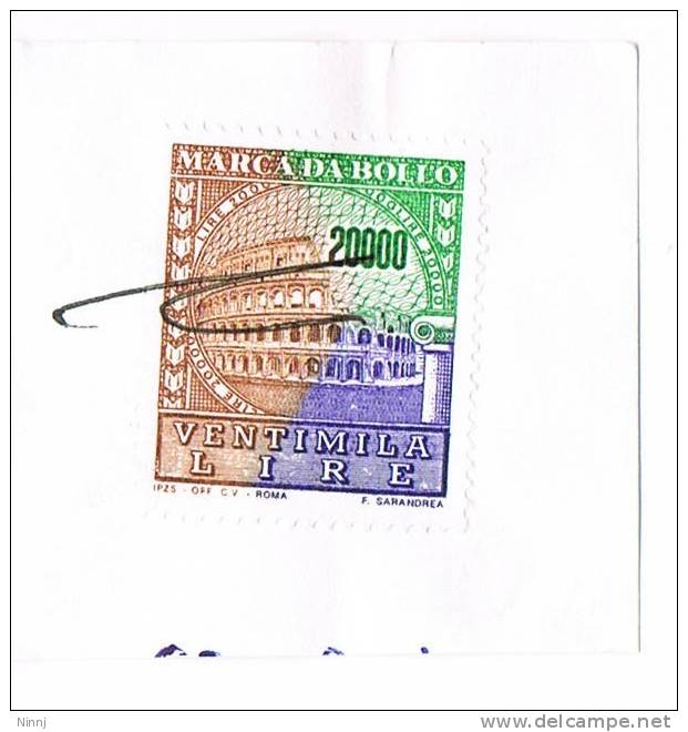 Italia  Marca Da Bollo £. 20.000 Su Frammento Usata - Revenue Stamps