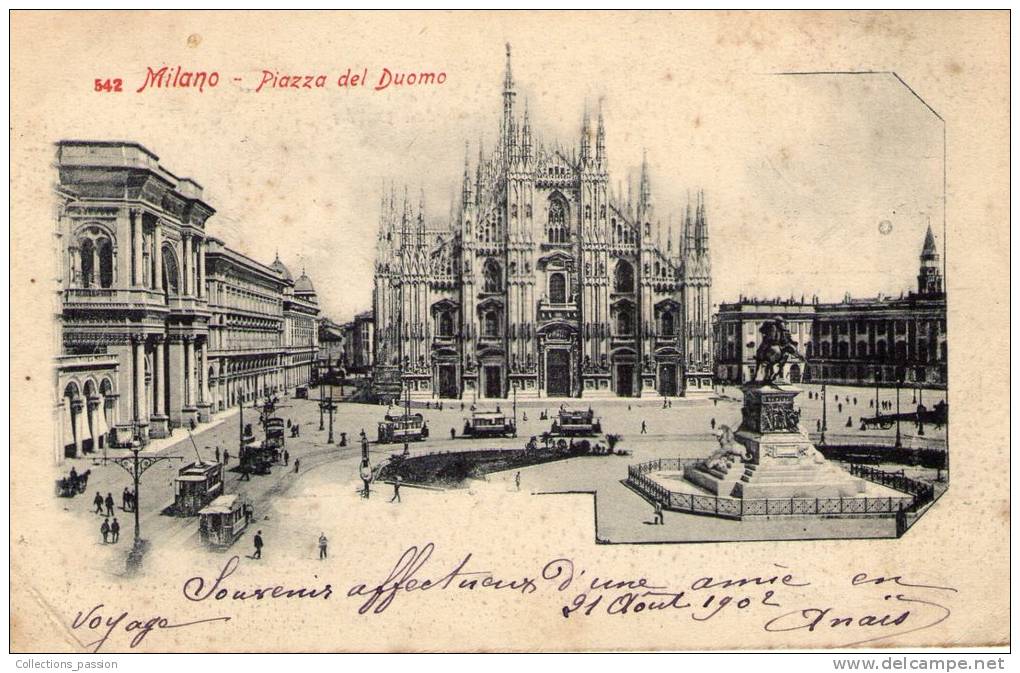 Cp , ITALIE , MILANO , Piazza Del DUOMO , Dos Simple , Voyagée , Ed : BASSANI - Milano