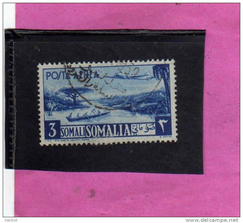 SOMALIA AFIS 1950 - 1951 POSTA AEREA AIR MAIL VEDUTA VIEW SOMALI 3 S USATO USED OBLITERE´ - Somalia (AFIS)