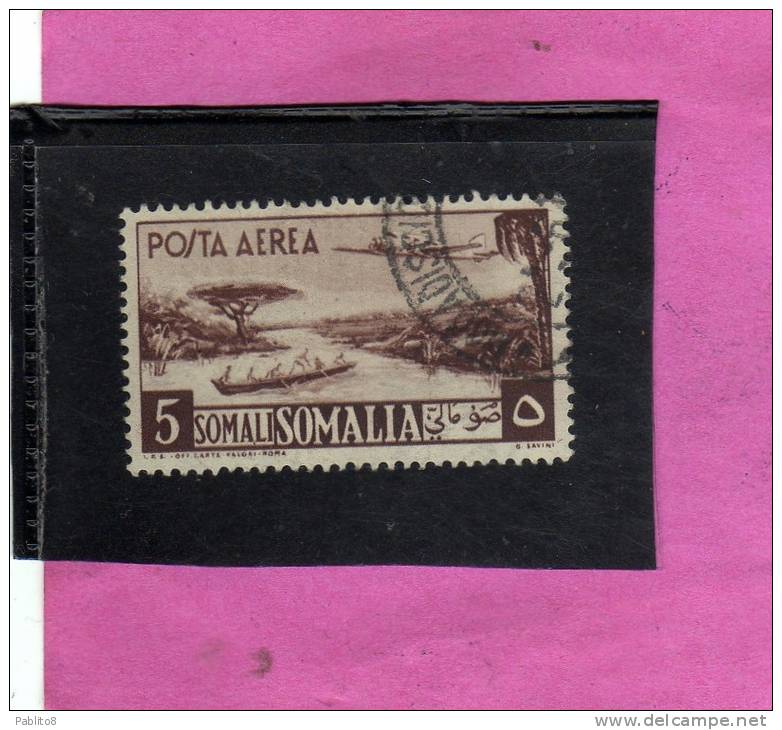 SOMALIA AFIS 1950 - 1951 POSTA AEREA AIR MAIL VEDUTA VIEW SOMALI 5 S USATO USED OBLITERE´ - Somalië (AFIS)