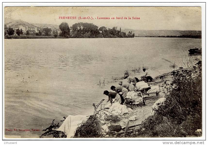 Carte Postale Ancienne Freneuse - Laveuses Au Bord De La Seine - Métiers, Lavandières - Freneuse