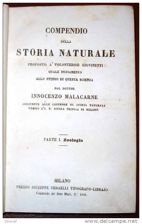 COMPENDIO DELLA STORIA NATURALE PROPOSTO A VOLONTEROSI GIOVINETTI, 1850. 196 PP. 12MO. - Alte Bücher