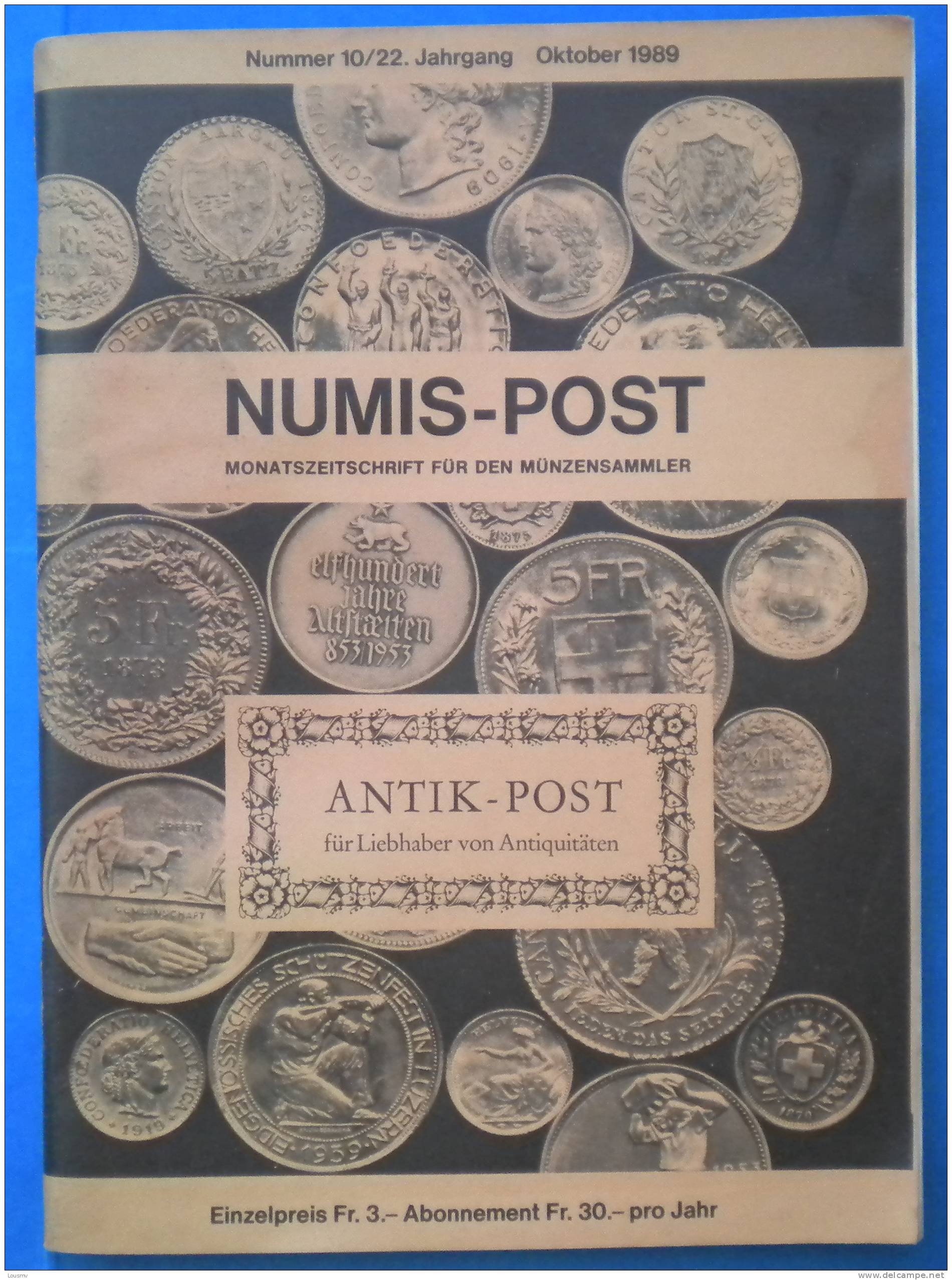 Revue Suisse De Numismatique Numis-Post (Octobre 1989) - Deutsch
