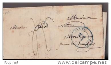 BELGIQUE :  1843:Précurseur De BRUXELLES à MARCHE.+texte .Cachet Bruxelles Double Cercle Bleue.Verso:Marche. Rouge; - 1830-1849 (Unabhängiges Belgien)