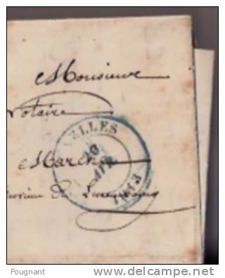 BELGIQUE :  1843:Précurseur De BRUXELLES à MARCHE.+texte .Cachet Bruxelles Double Cercle Bleue.Verso:Marche. Rouge; - 1830-1849 (Belgique Indépendante)