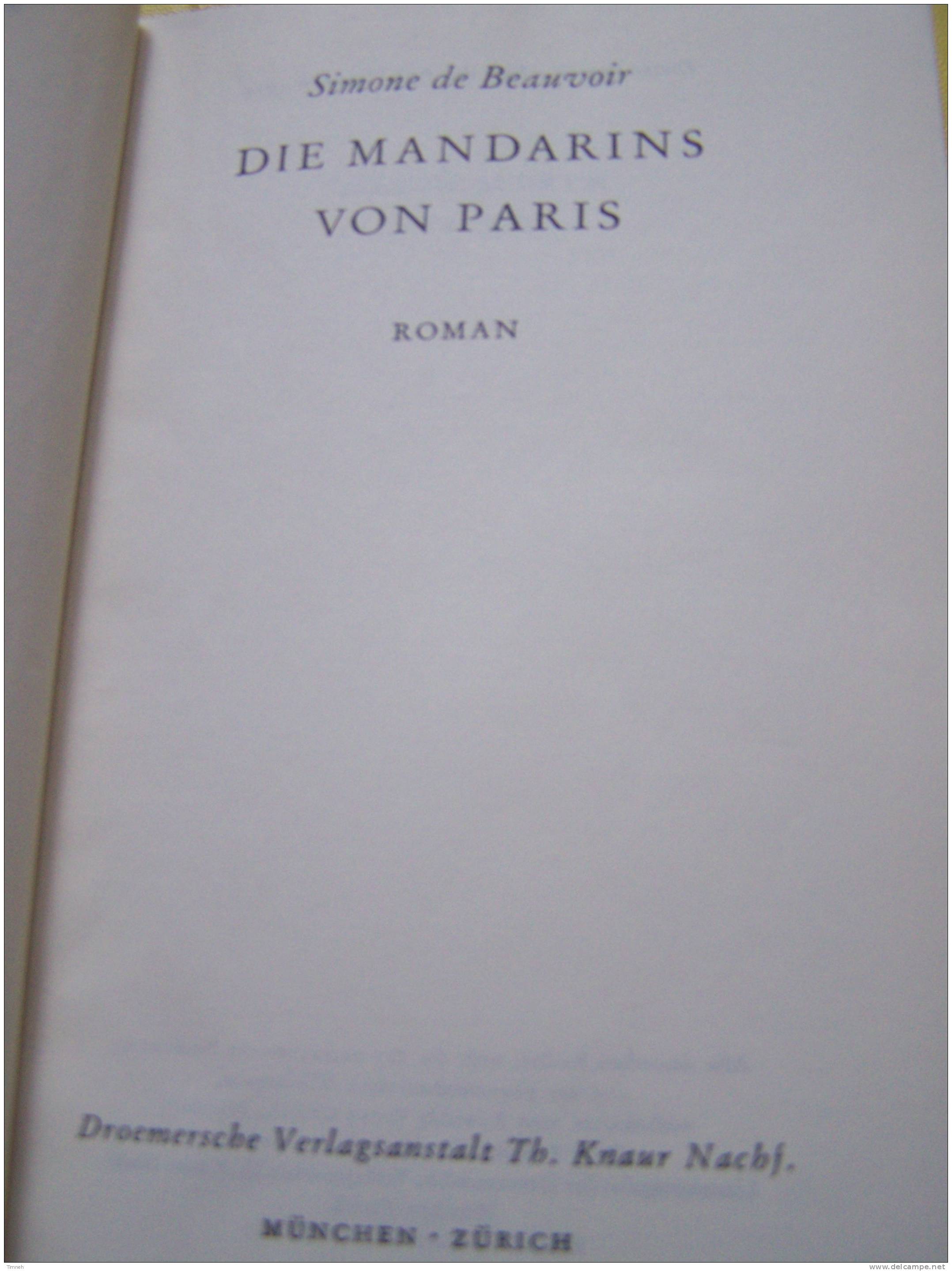 DIE MANDARINS VON PARIS - Simone De Beauvoir - Roman - 1960 Knaur Bücher Der Welt - Relié - Internationale Autoren