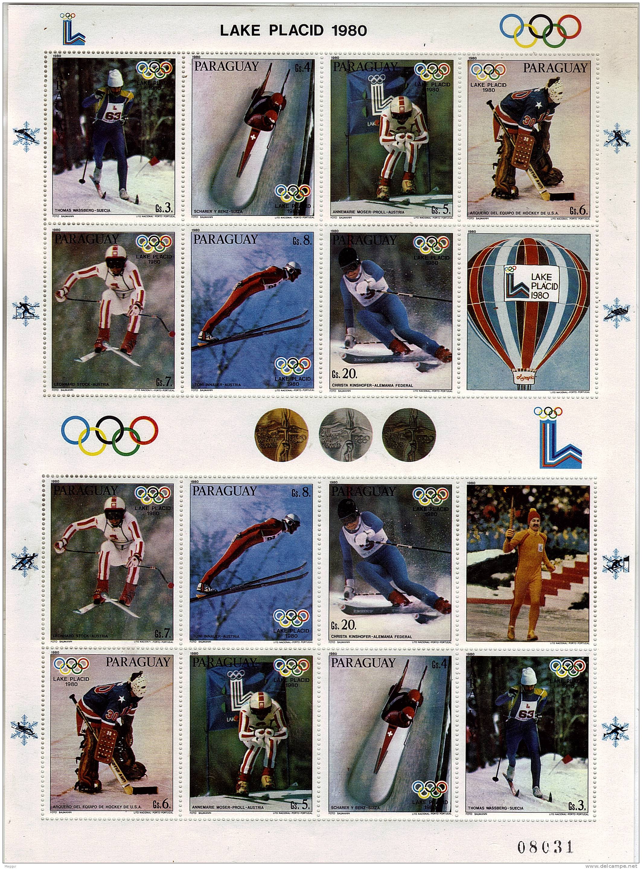 PARAGUAY  Feuillet  N° 1800/06 * * ( Cote 13e )  JO 1980  Hockey Sur Glace Ski Mongolfiere Flamme Patinage Bobsleigh - Hockey (sur Glace)