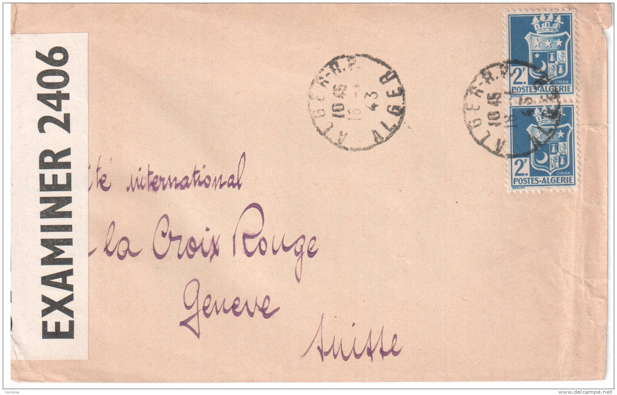 ENVELOPPE DE 1943 AVEC CACHET ET BANDE DE CENSURE POUR LA SUISSE - Lettres & Documents