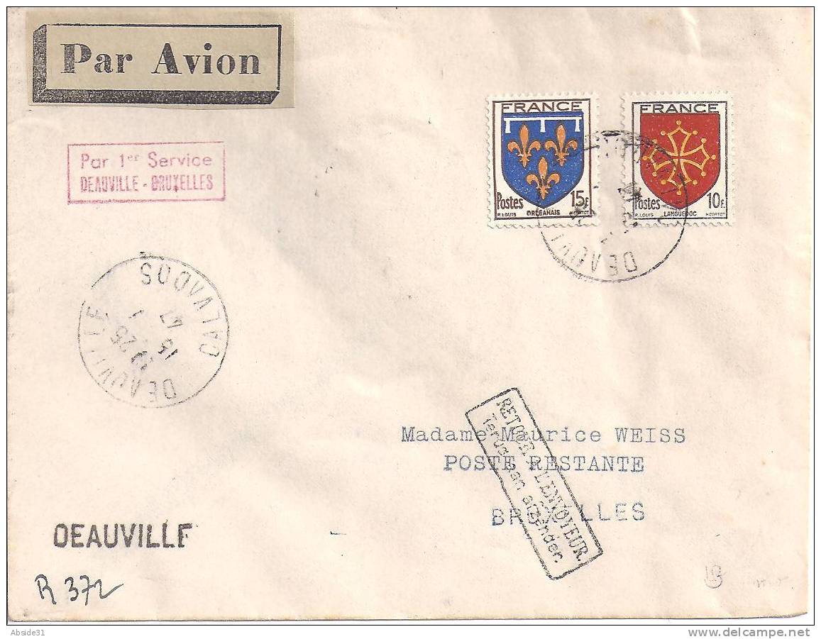 CALVADOS -  Lettre Recommandée Par Avion - 1er Service DEAUVILLE-BRUXELLES - 1921-1960: Période Moderne