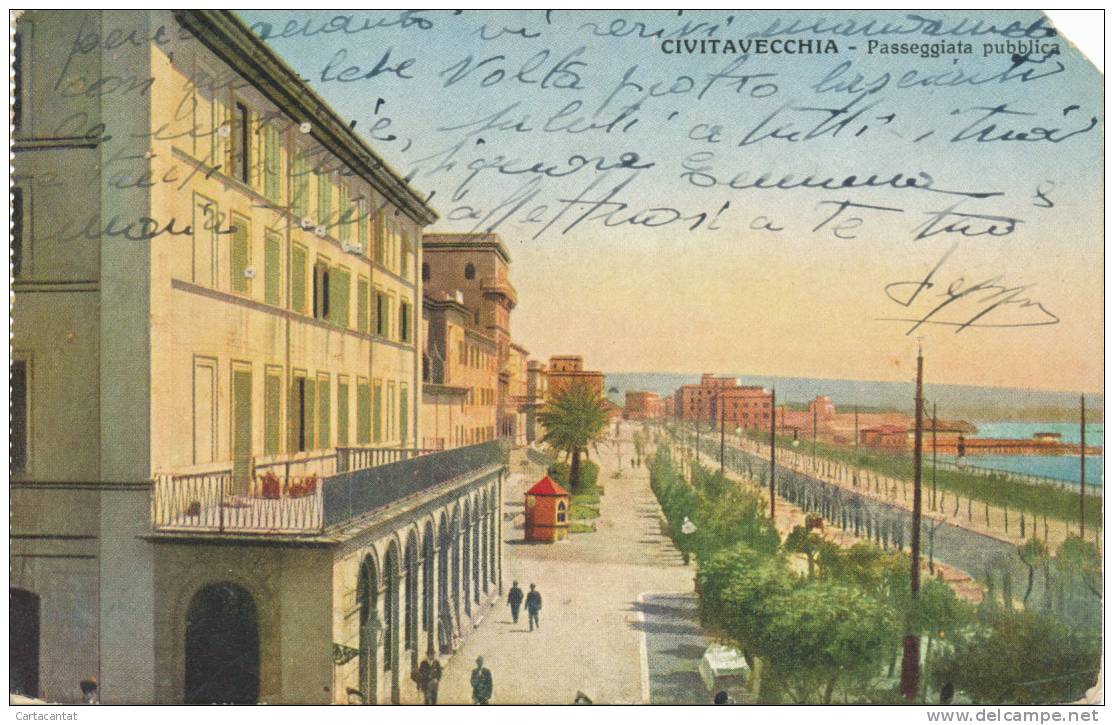 CIVITAVECCHIA. PASSEGGIATA A MARE NEGLI ANNI '30. ELEGANTE CARTOLINA DEL 1933 - Civitavecchia