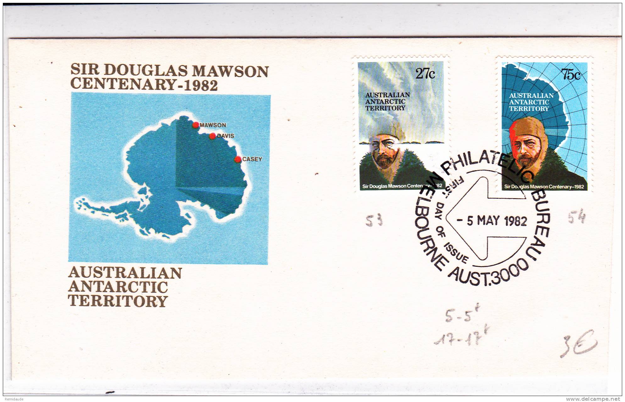 1982 - ANTARCTIQUE AUSTRALIEN - ENVELOPPE FDC - OBLITERATION MELBOURNE - FDC