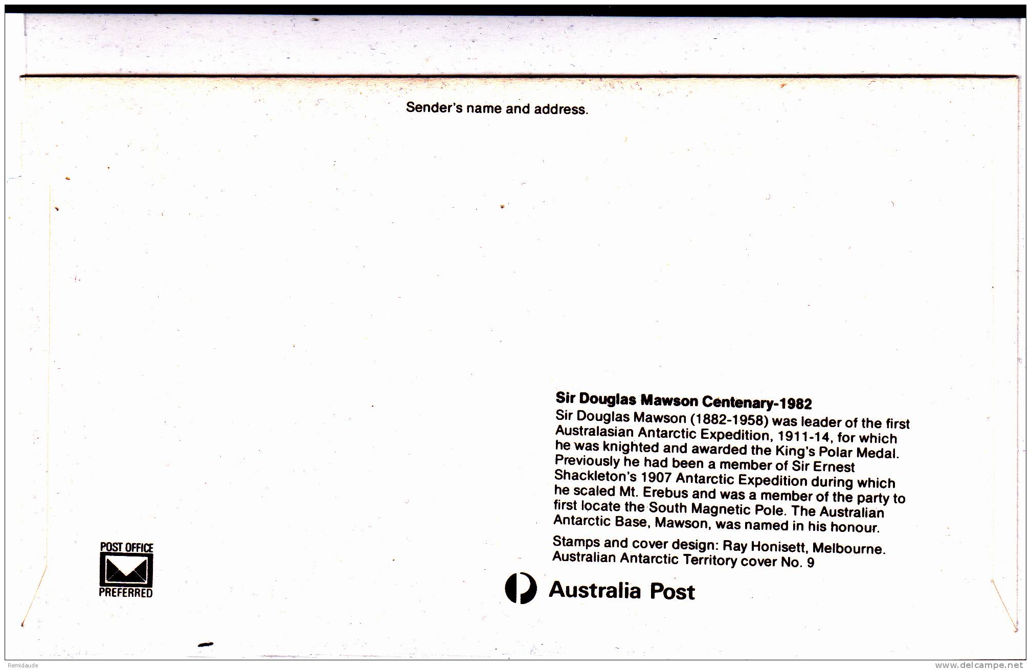 1982 - ANTARCTIQUE AUSTRALIEN - ENVELOPPE FDC - OBLITERATION MELBOURNE - FDC