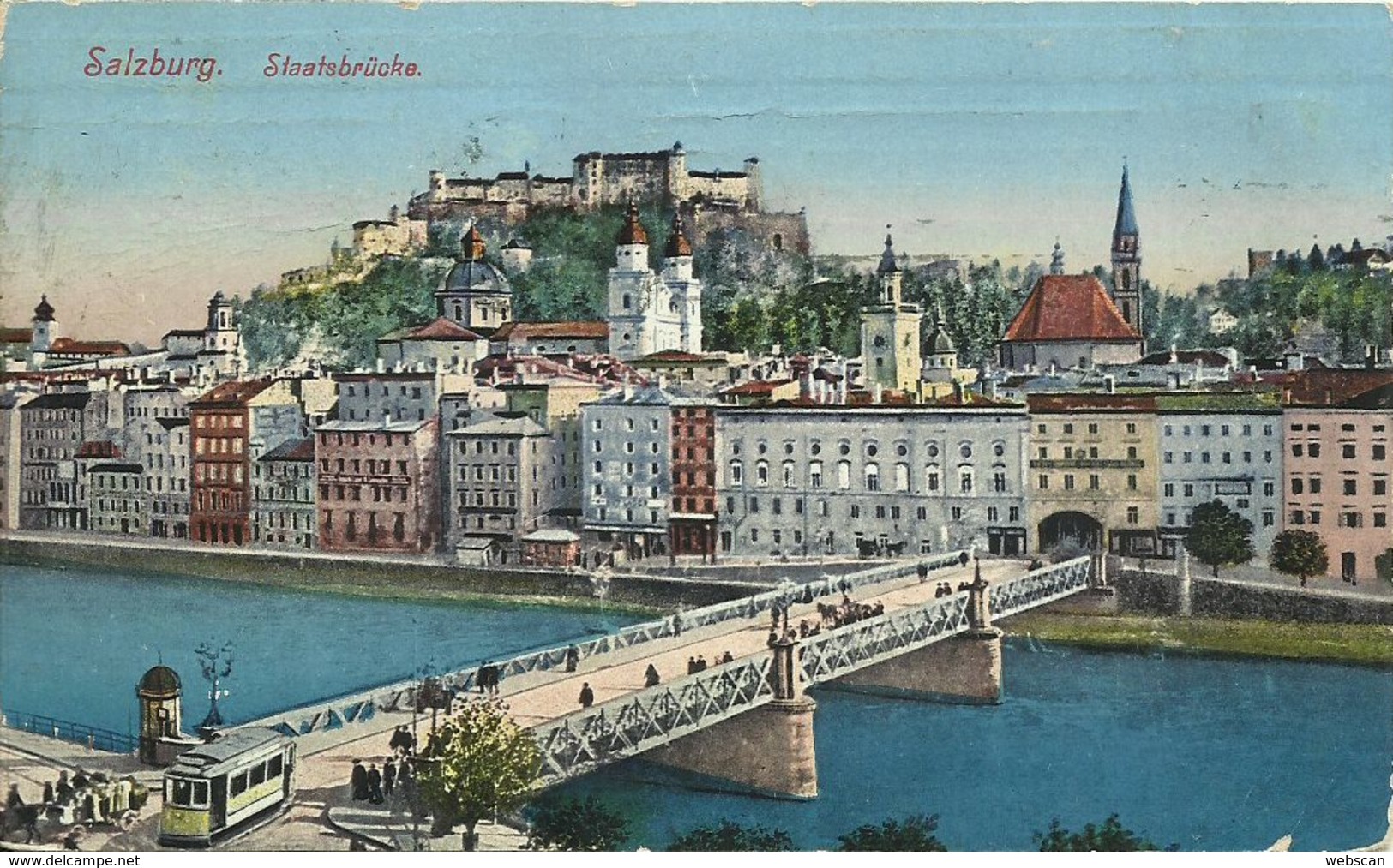 AK Salzburg Staatsbrücke Straßenbahn Color 1913 K&k T/Nachgebühr #34 - Salzburg Stadt