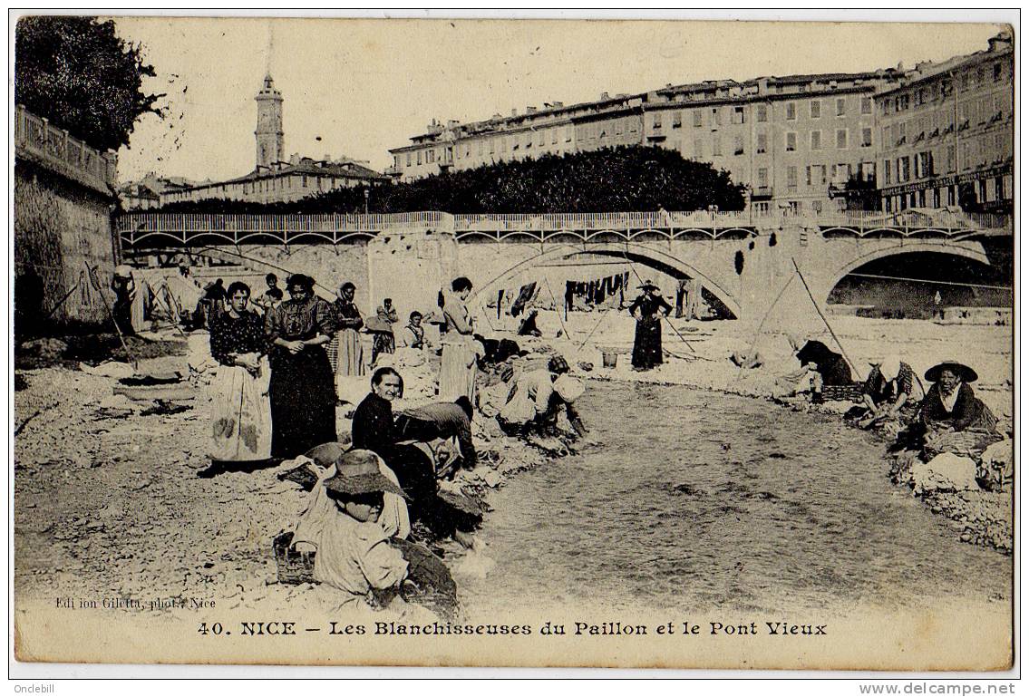 Nice Lavandières Lavoir Paillon Circulé 31/11/1910 état Superbe - Petits Métiers