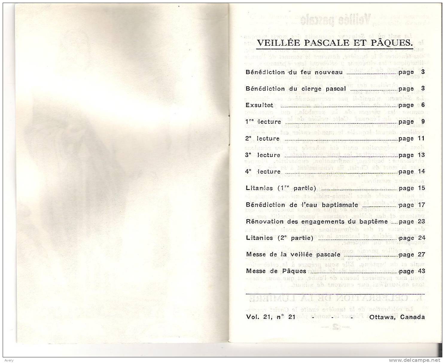 Prie Avec L'Eglise  Veillee Pascale Et Paques Par Le Centre Catholique De L'Universite D'Ottawa 64 Pp  14 Cm X 9 Cm - Religion