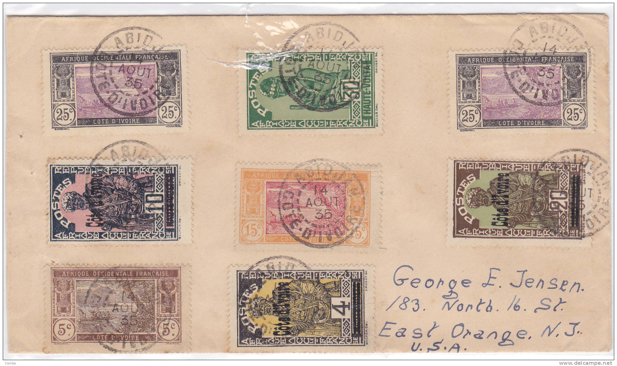 Très Belle Lettre  Cote D'Ivoire  1935, 13 Timbres , Abidjan-USA/273. - Briefe U. Dokumente