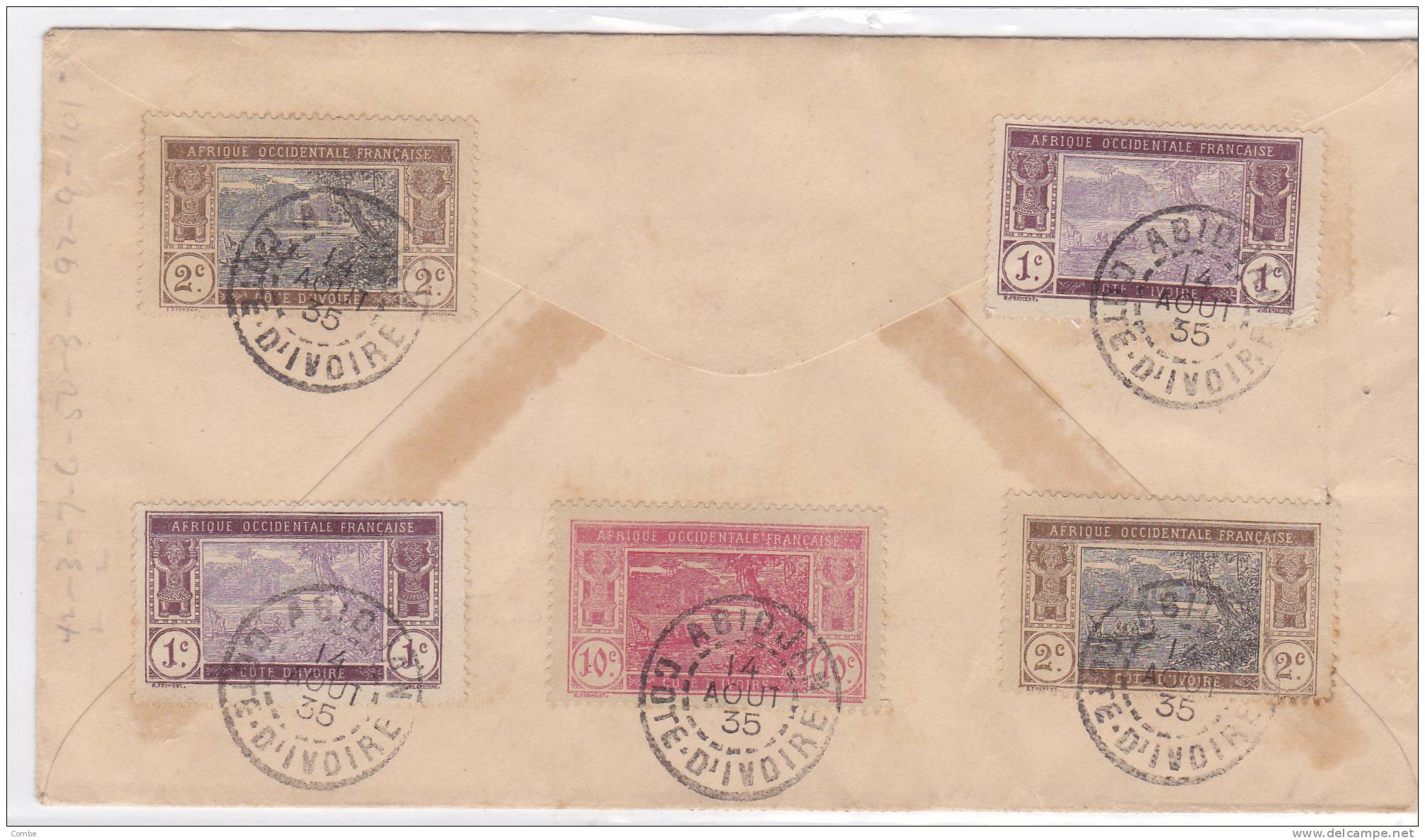 Très Belle Lettre  Cote D'Ivoire  1935, 13 Timbres , Abidjan-USA/273. - Lettres & Documents