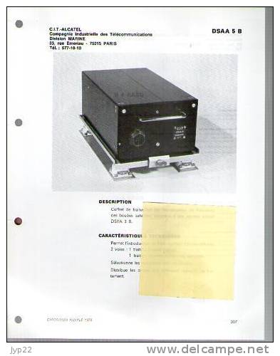 Fiche Marine Nationale DSAA 5 B - Coffret Traitement Par Transposition De Fréquence Des Bouées Satellit. C.I.T. Alcatel - Equipment