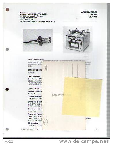 Fiche Marine Nationale Célérimètre QUUX1E & QUUX1F - E.L.A. Montrouge & Gradignan - Mesure De La Célérité Du Son - - Equipaggiamento